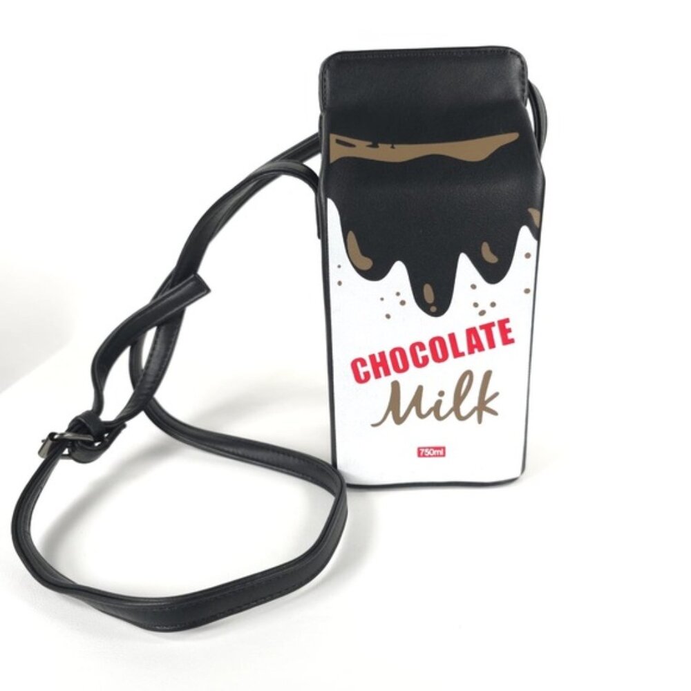NEW CHOCOLATE‎ MILK Carton Adjustable Strap FAUX LEATHER CROSSBODY PURSE